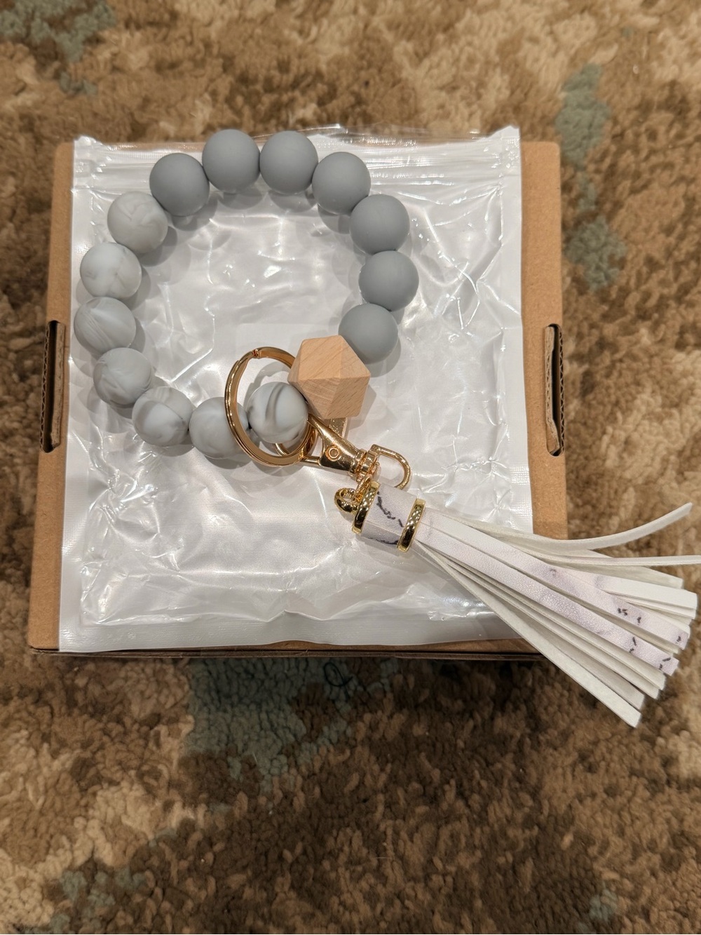 Gray Silicone Bead Wristlet Keychain with Tassel